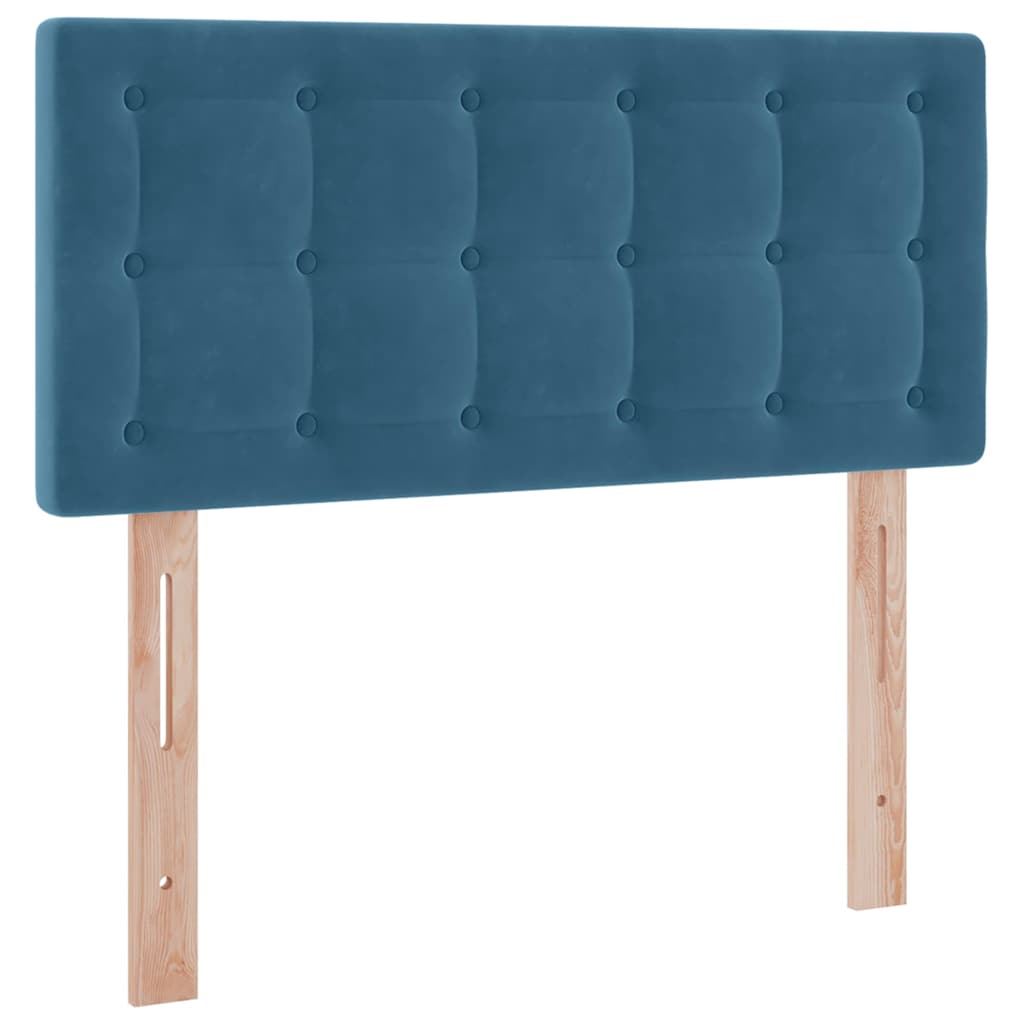 LED tárolós ágy matraccal Sötét kék 90 x 190 cm Bársony
