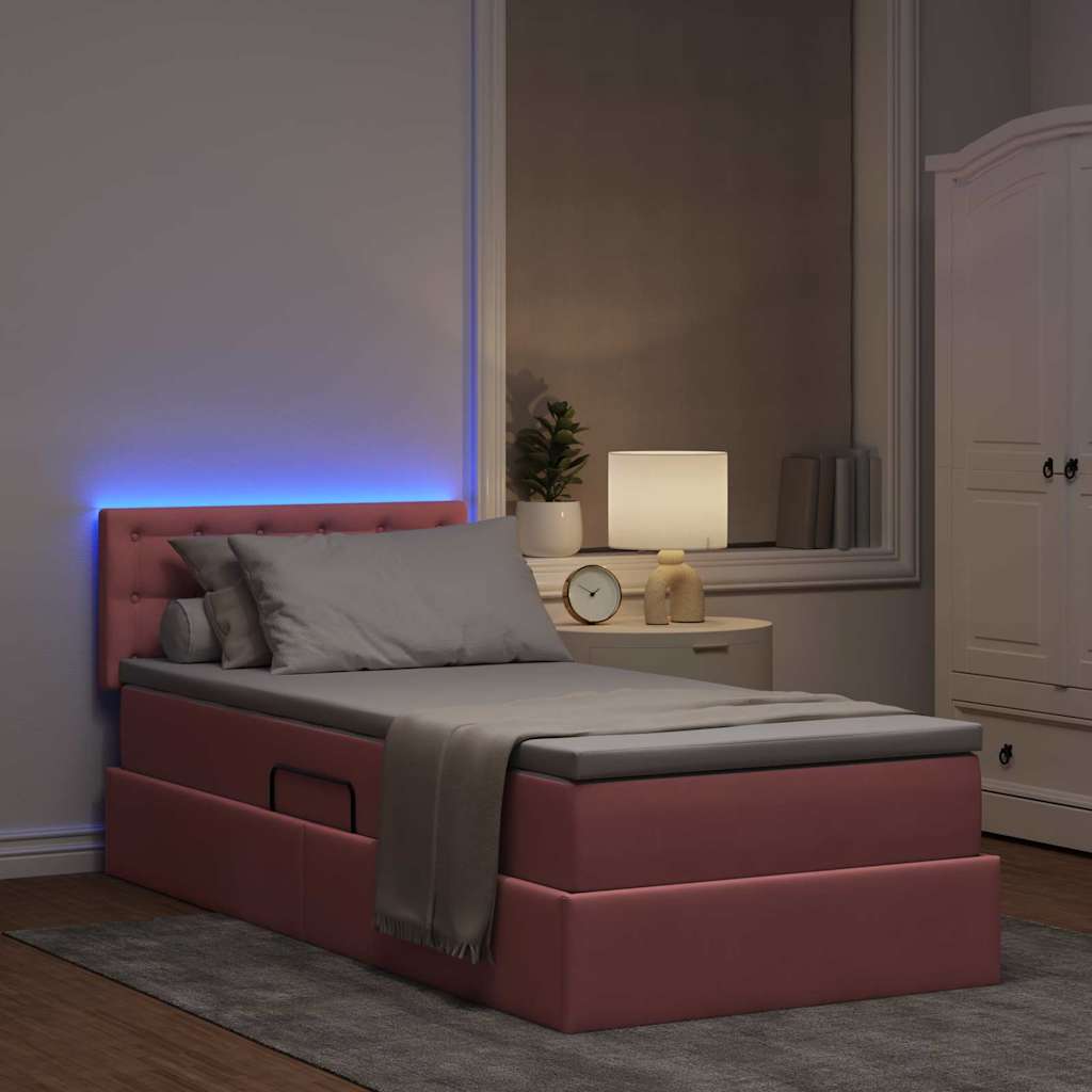 LED tárolós ágy matraccal Rózsaszín 90 x 200 cm Bársony