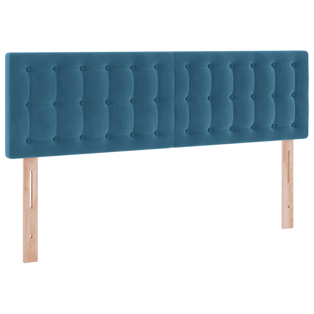 LED tárolós ágy matraccal Sötét kék 140 x 190 cm Bársony