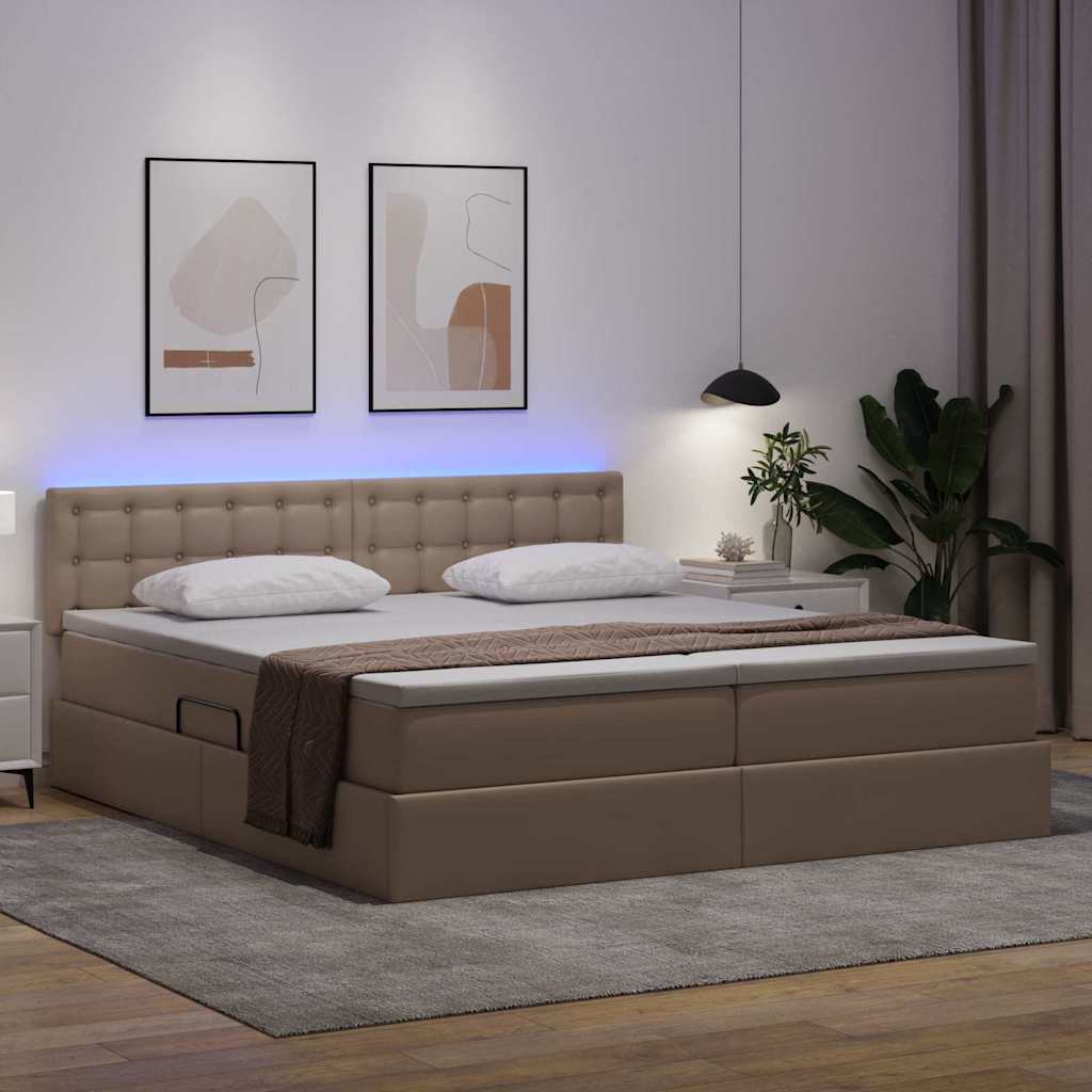 Ágy tárolóval és LED lámpával matracmal Kávé 180 x 200 cm Műbőr