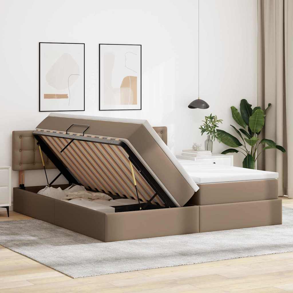 Ágy tárolóval és LED lámpával matracmal Kávé 180 x 200 cm Műbőr