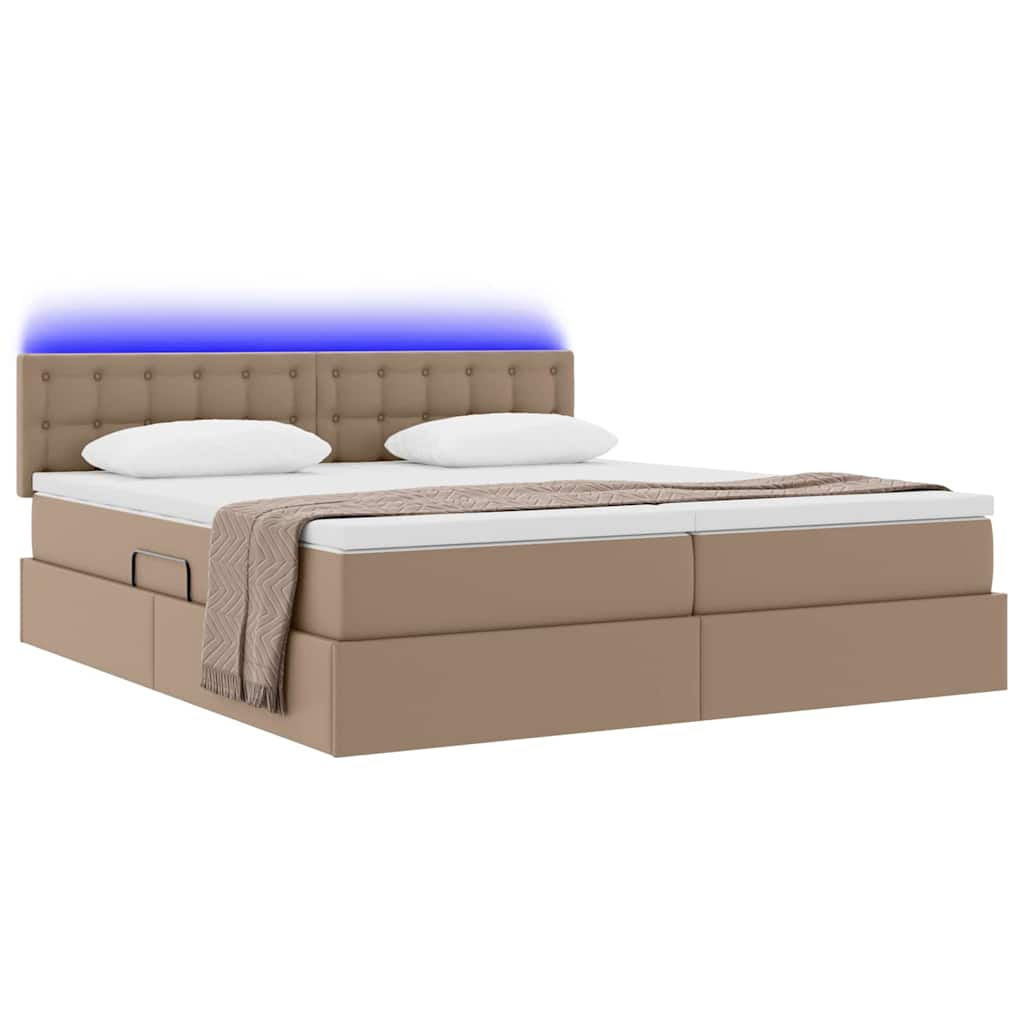 Ágy tárolóval és LED lámpával matracmal Kávé 180 x 200 cm Műbőr