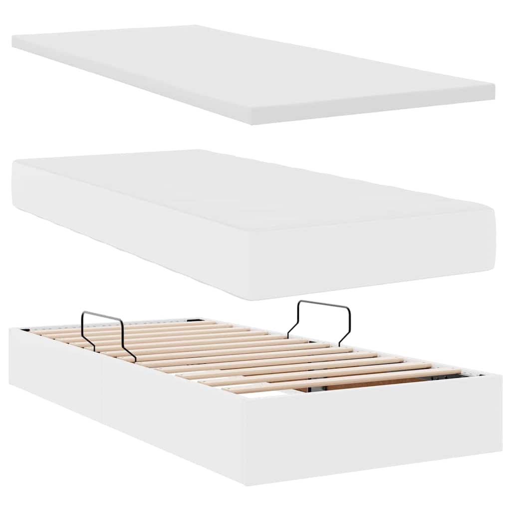 Ágy tárolóval és LED lámpával Tiszta Fehér 200 x 200 cm Műbőr