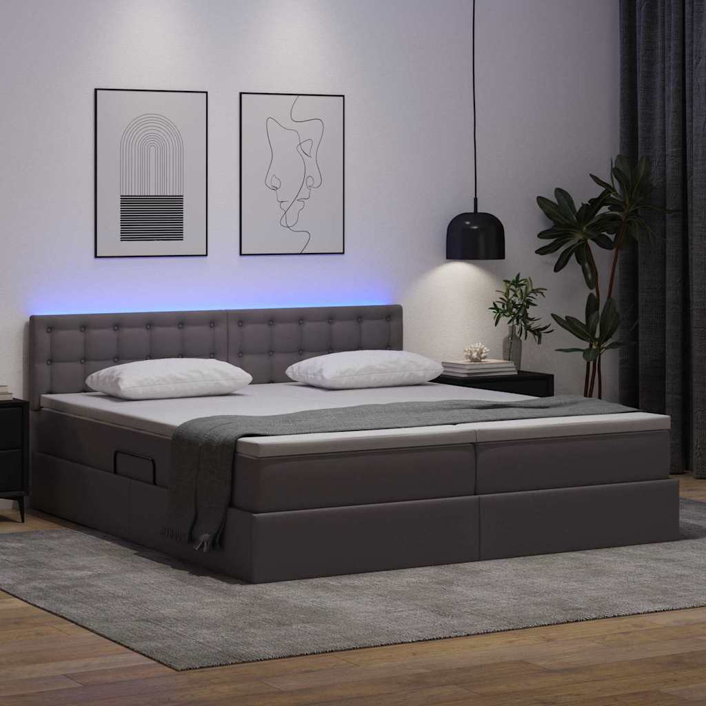 Ágy tárolóval és LED lámpával leddel Szürke 200 x 200 cm Műbőr
