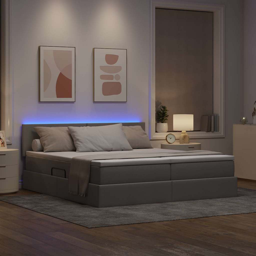 LED tárolós ágy matraccal Tópszínű 200 x 200 cm Szövet