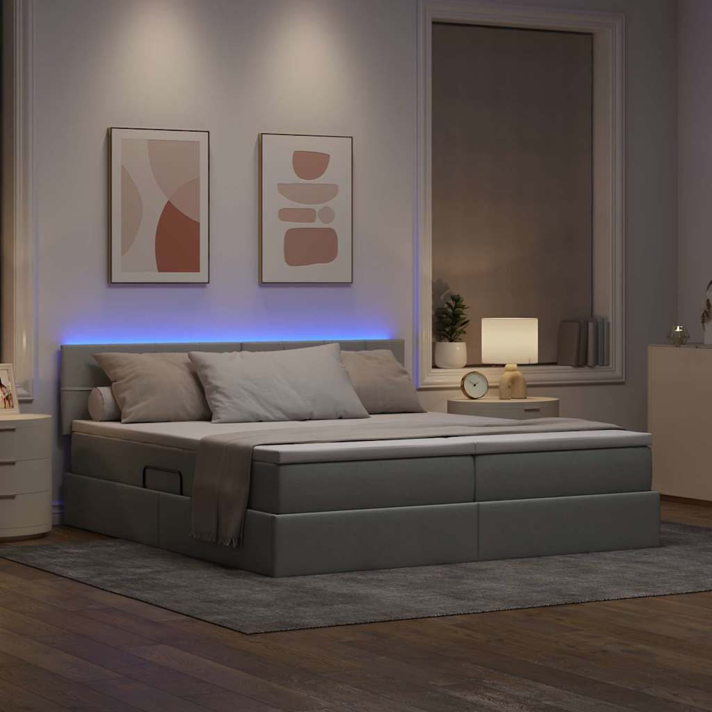 LED tárolós ágy matraccal Világosszürke 180 x 200 cm Szövet