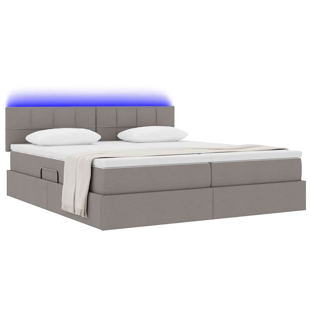 LED tárolós ágy matraccal Tópszínű 200 x 200 cm Szövet