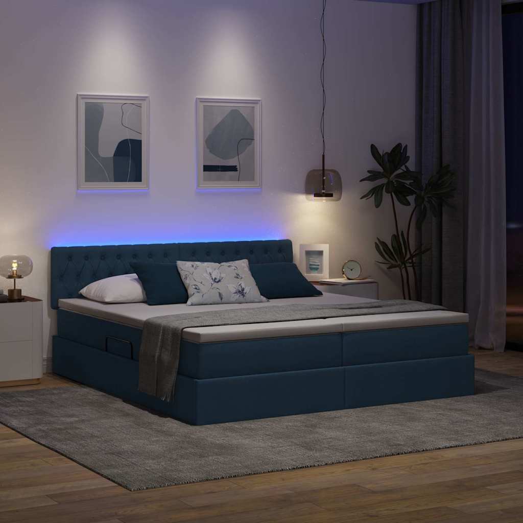 LED tárolós ágy matraccal Kék 180 x 200 cm Szövet