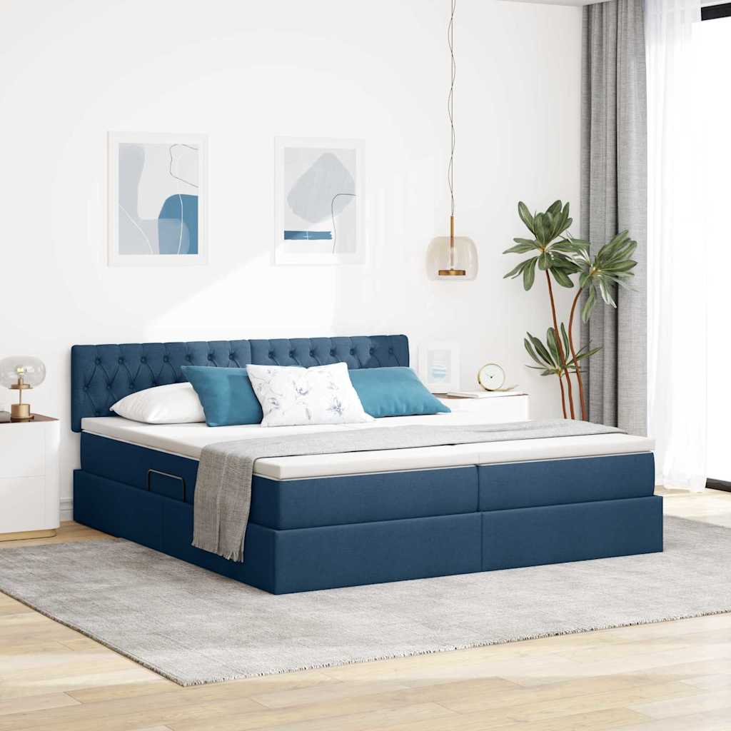 LED tárolós ágy matraccal Kék 180 x 200 cm Szövet