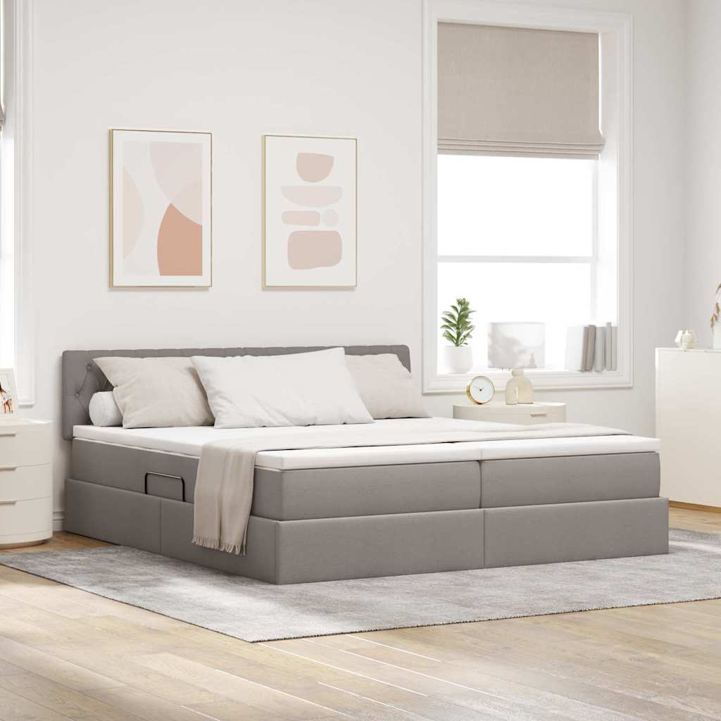 LED tárolós ágy matraccal Tópszínű 200 x 200 cm Szövet