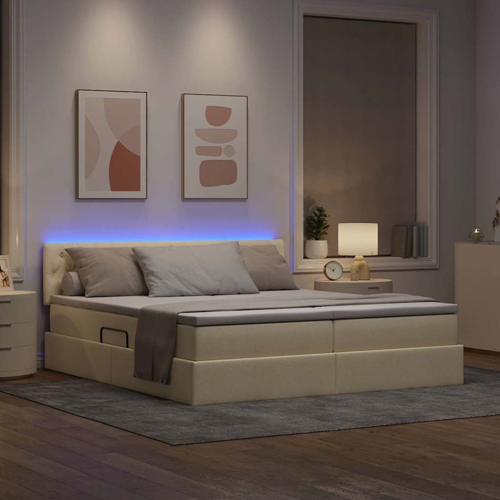 LED tárolós ágy matraccal Krém 200 x 200 cm Szövet