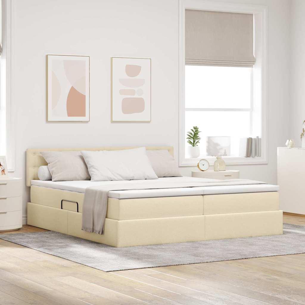LED tárolós ágy matraccal Krém 180 x 200 cm Szövet
