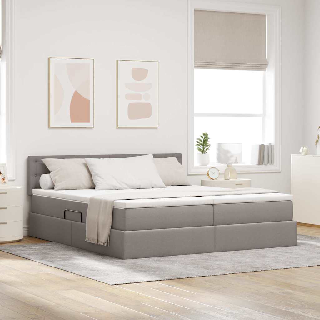 LED tárolós ágy matraccal Tópszínű 200 x 200 cm Szövet
