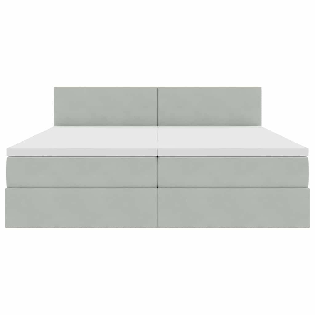 LED tárolós ágy matraccal Világosszürke 200 x 200 cm Bársony