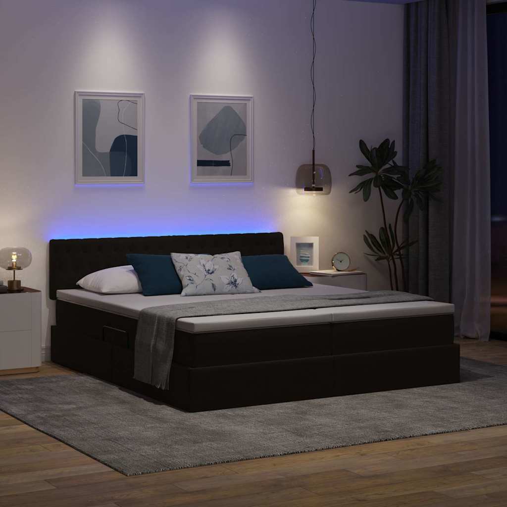 LED tárolós ágy matraccal Fekete 200 x 200 cm Bársony