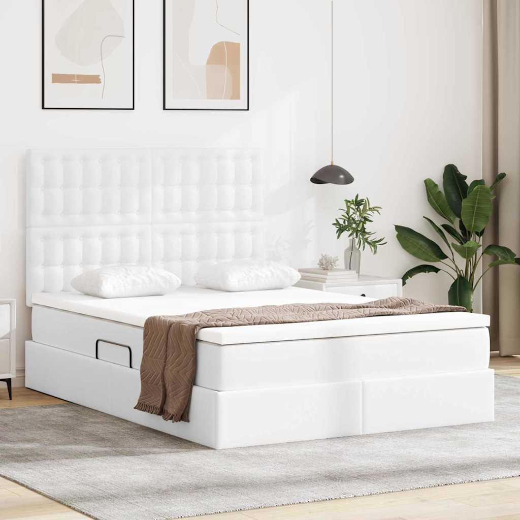 Tárolós Ágy fejtámlával Tiszta Fehér 140 x 190 cm Műbőr