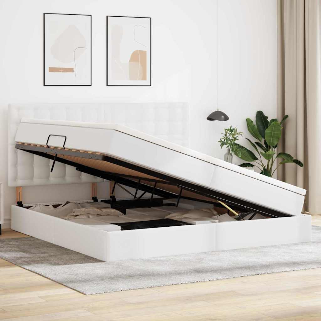 Tárolós Ágy fejtámlával Tiszta Fehér 200 x 200 cm Műbőr