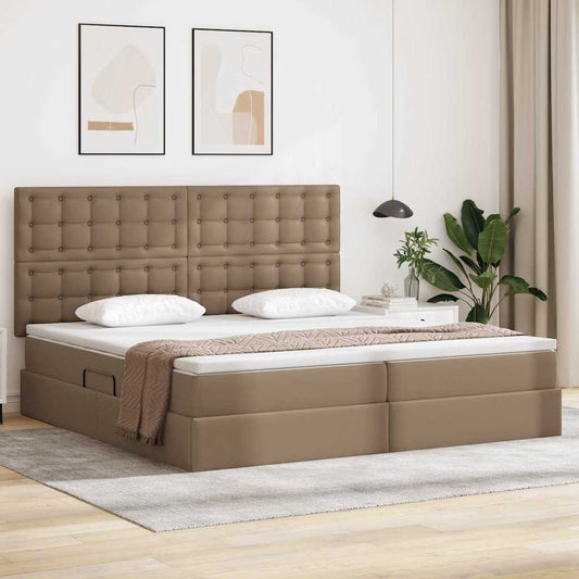 Tárolós Ágy matracmal fejtámlával Kávé 200 x 200 cm Műbőr