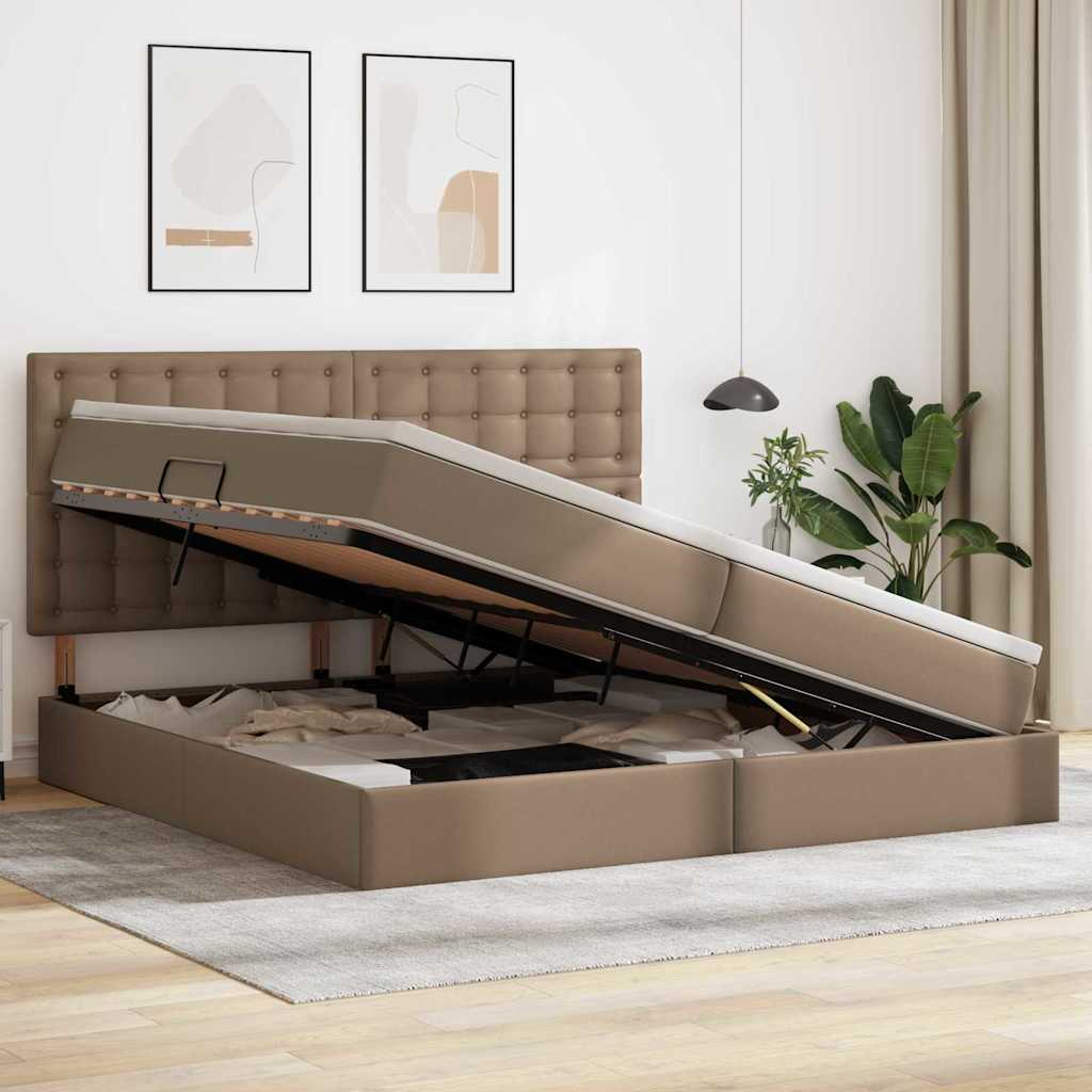 Tárolós Ágy matracmal fejtámlával Kávé 200 x 200 cm Műbőr