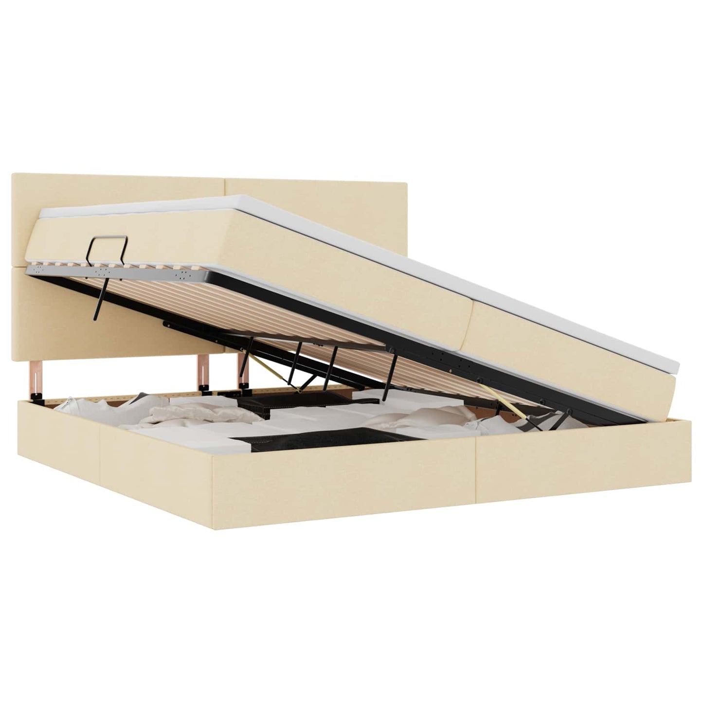 Ágy tárolóval és matraccal fejtámlával Krém 200 x 200 cm szövet