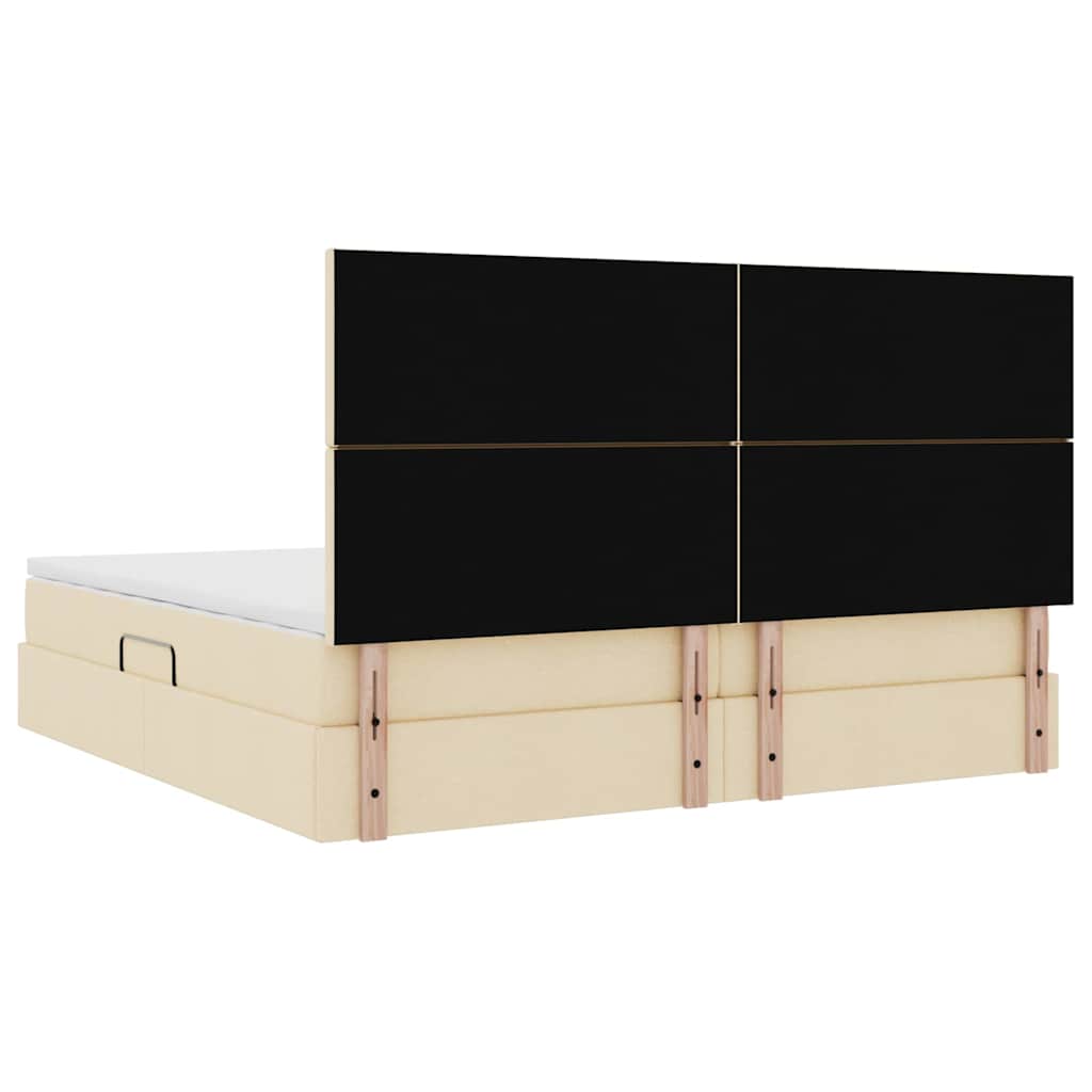 Ágy tárolóval és matraccal fejtámlával Krém 200 x 200 cm szövet