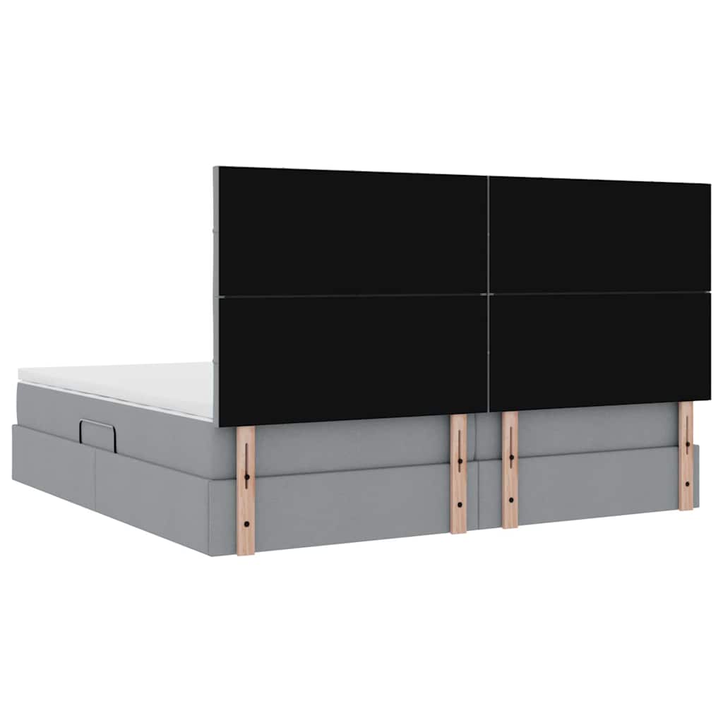 Ágy tárolóval és matraccal Világosszürke 200 x 200 cm szövet