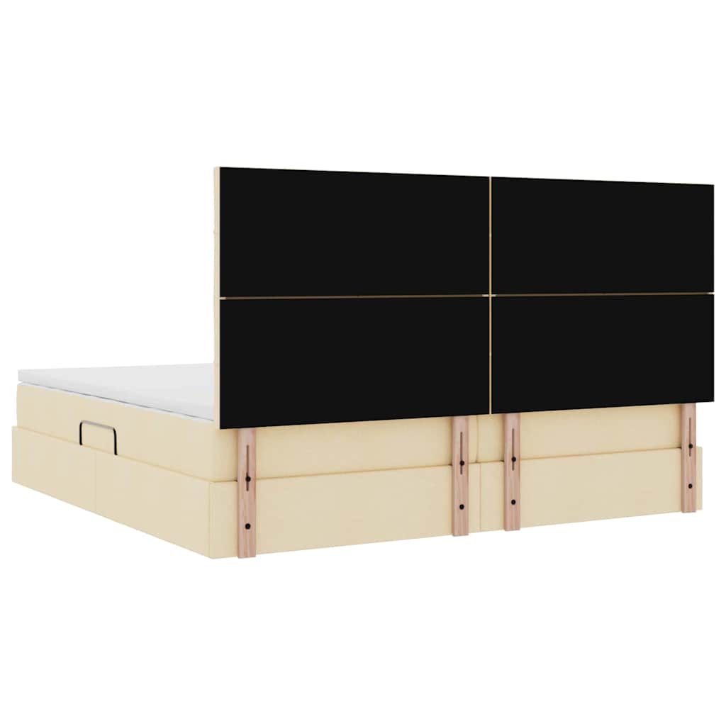 Ágy tárolóval és matraccal fejtámlával Krém 200 x 200 cm szövet