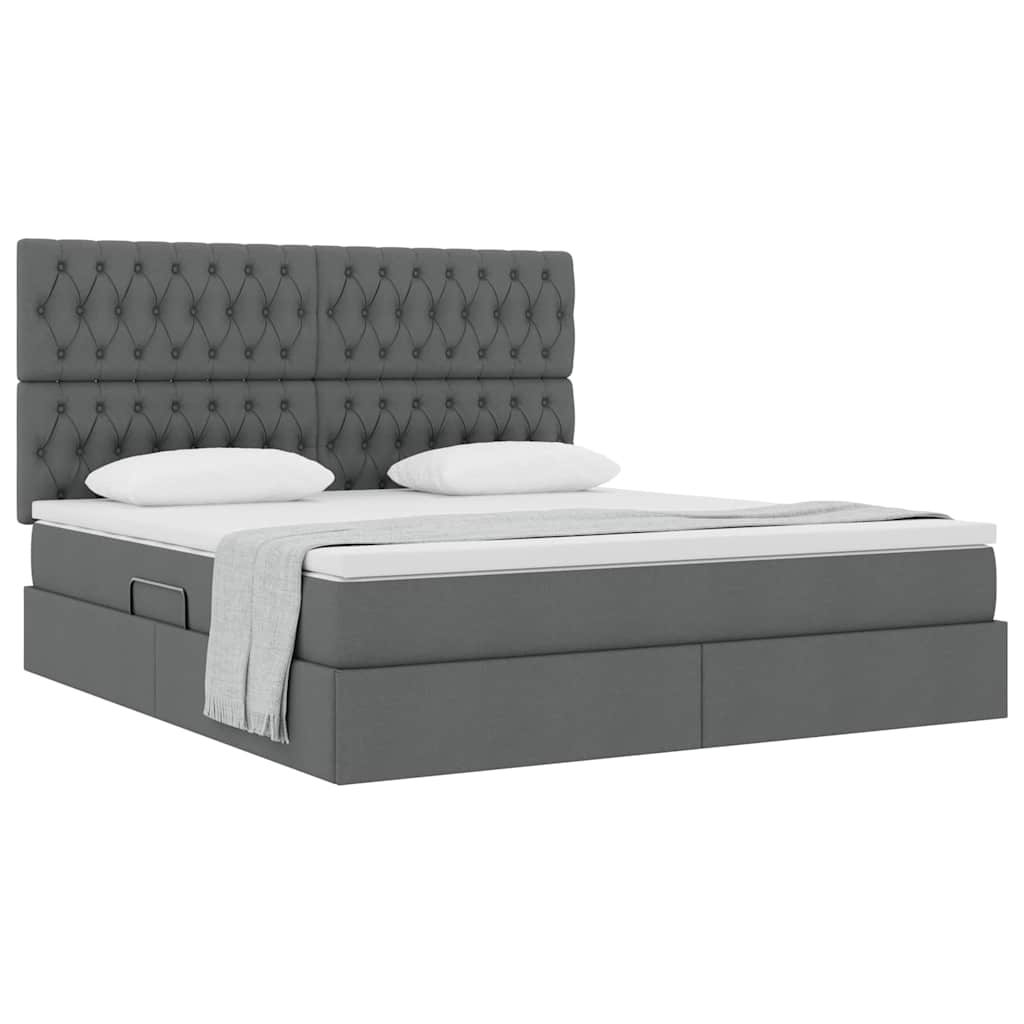Ágy tárolóval és matraccal Sötétszürke 160 x 200 cm szövet