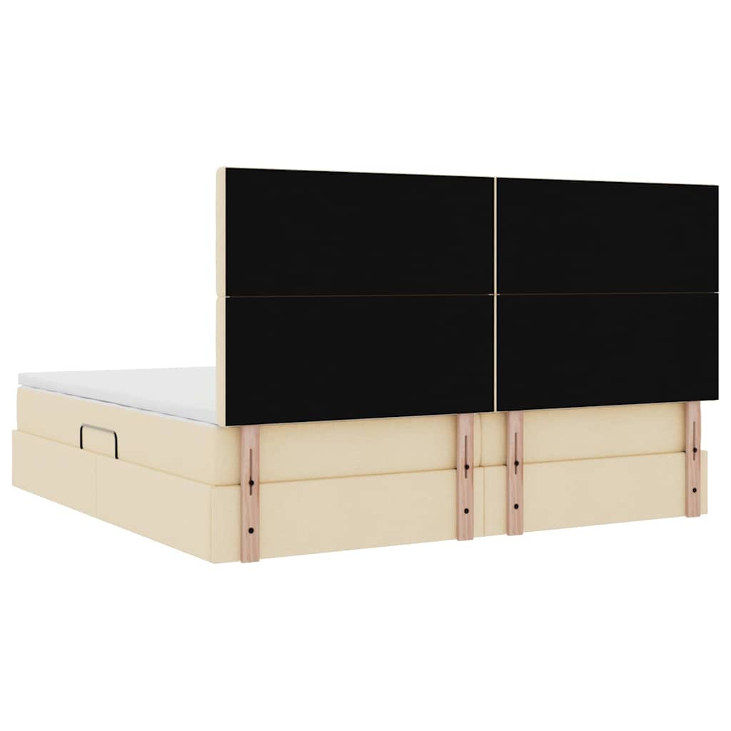 Ágy tárolóval és matraccal fejtámlával Krém 200 x 200 cm szövet