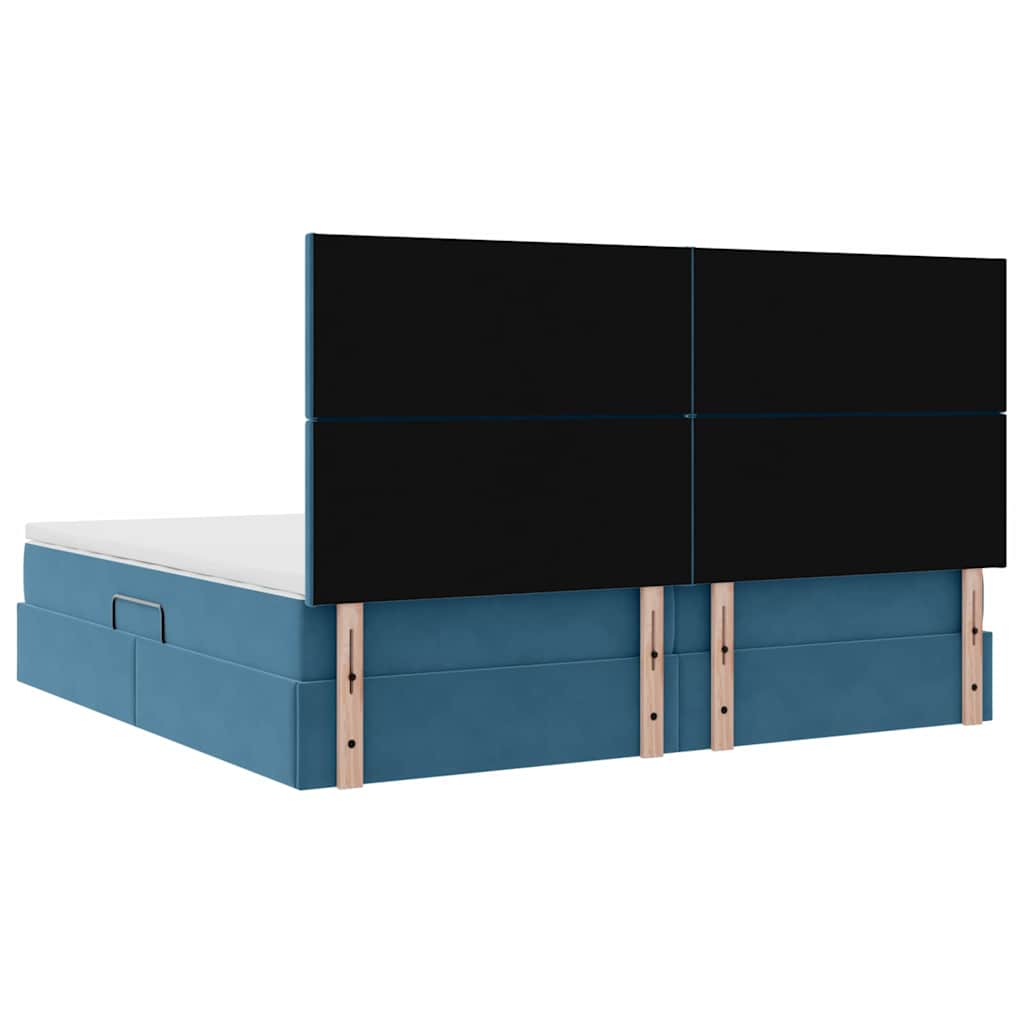 Ágy tárolóval és matraccal Sötét kék 200 x 200 cm Bársony