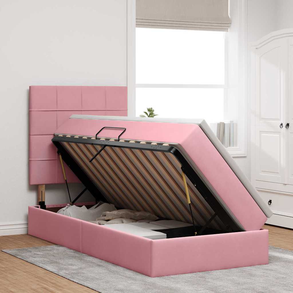 Ágy tárolóval és matraccal Rózsaszín 90 x 200 cm Bársony