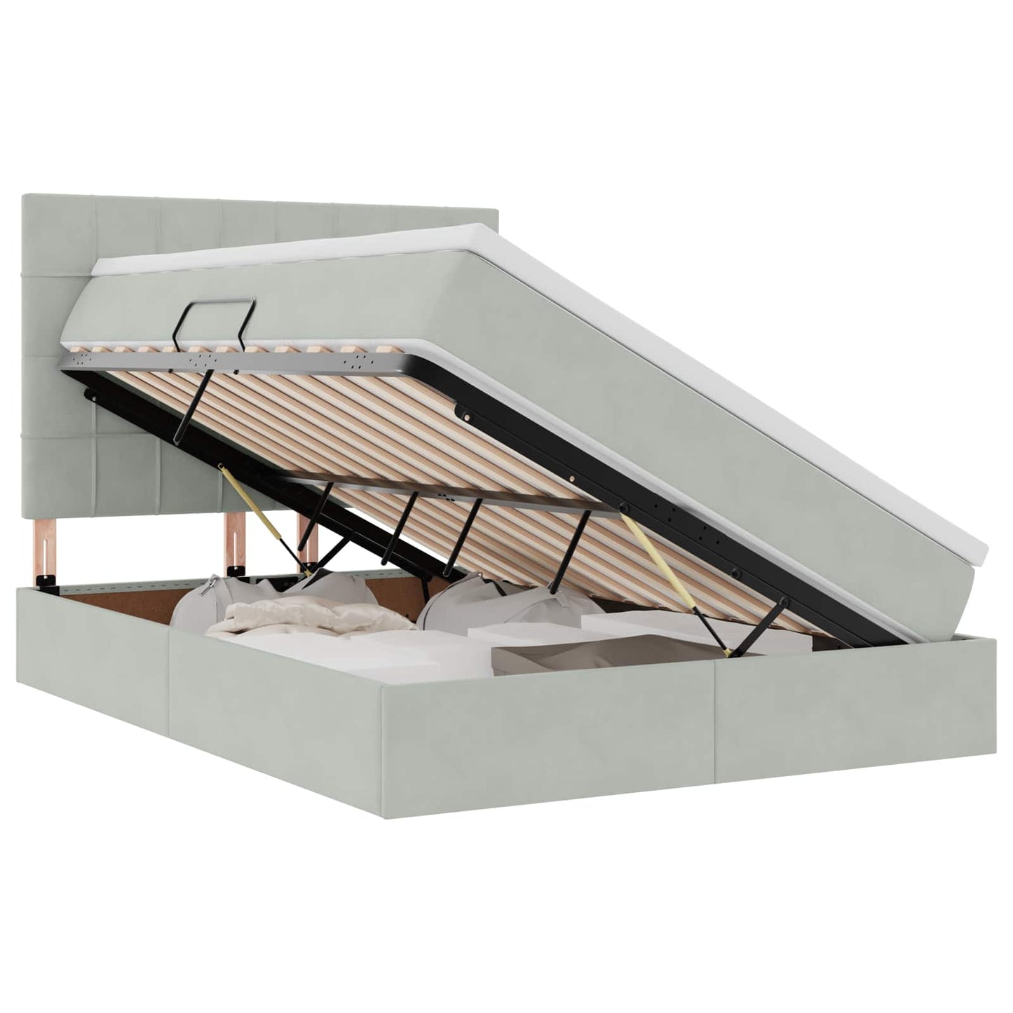 Ágy tárolóval és matraccal Világosszürke 140 x 200 cm Bársony