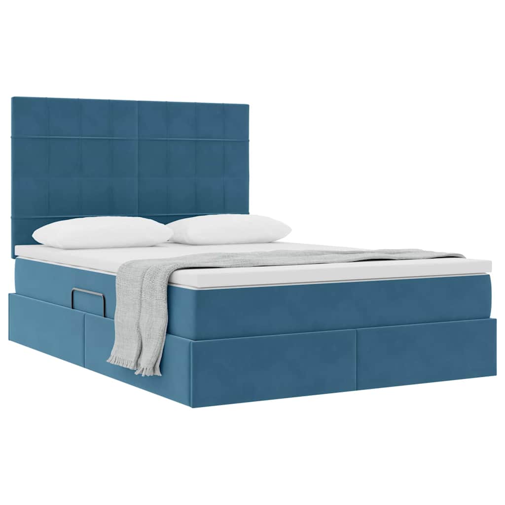 Ágy tárolóval és matraccal Sötét kék 140 x 200 cm Bársony