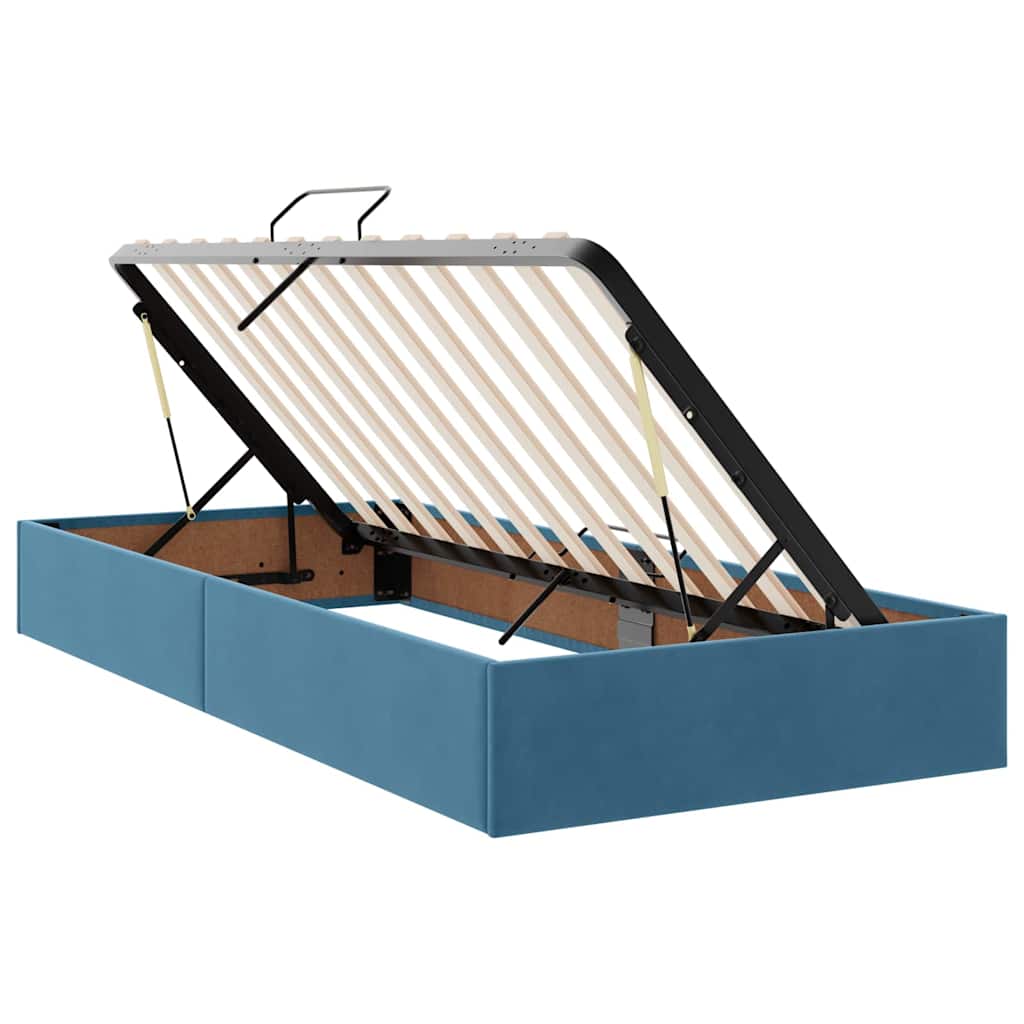 Ágy tárolóval és matraccal Sötét kék 90 x 190 cm Bársony