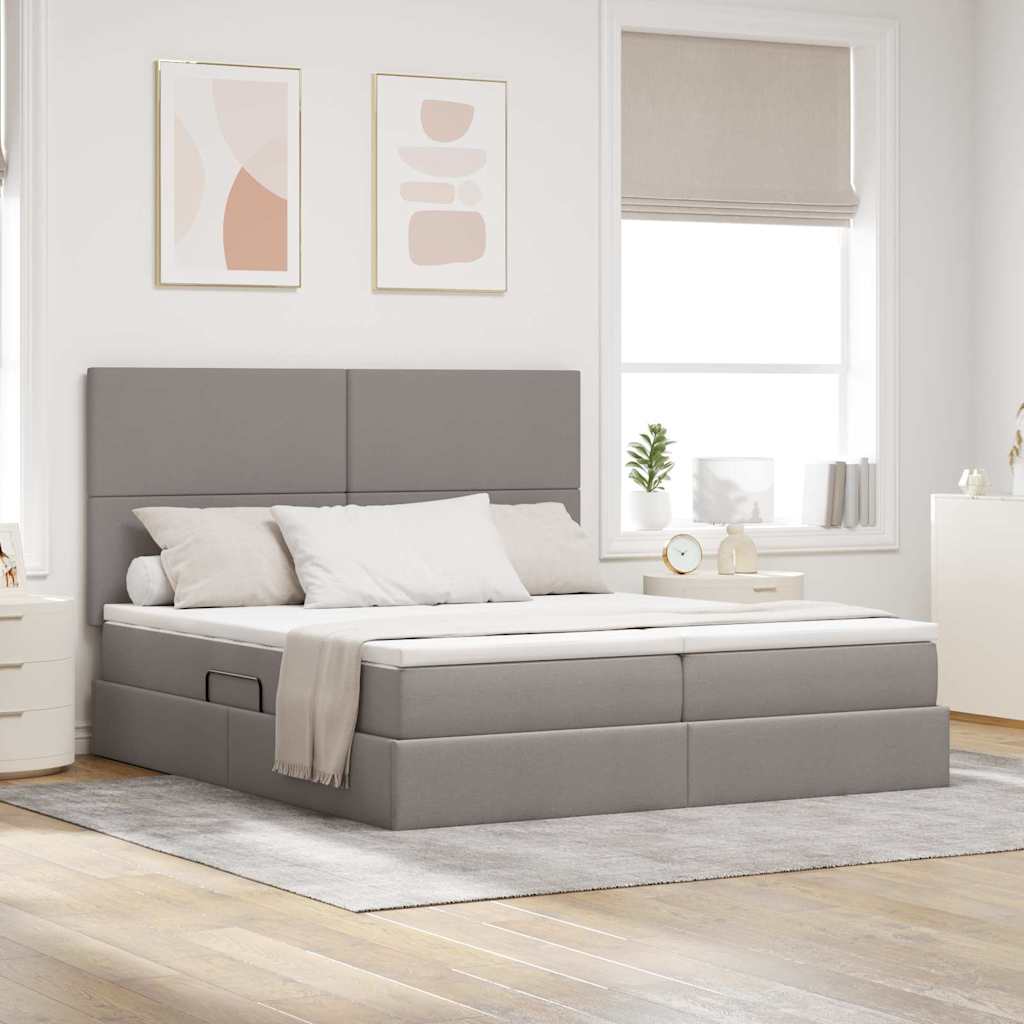 Tárolós Ágy fejtámlával tárolóval Tópszínű 200 x 200 cm Szövet