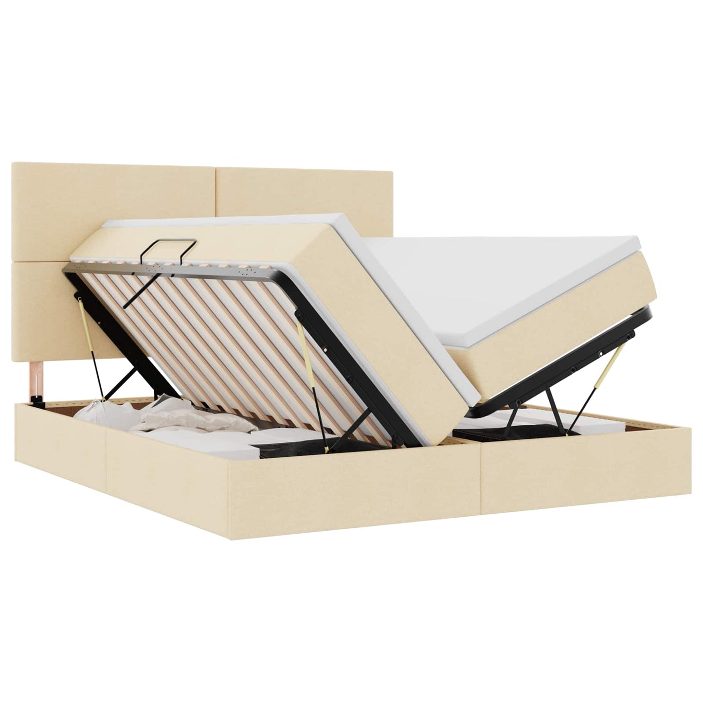 Tárolós Ágy fejtámlával tárolóval Krém 200 x 200 cm Szövet