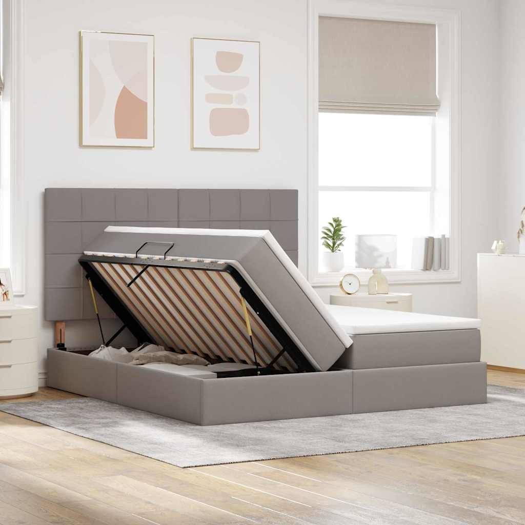 Tárolós Ágy fejtámlával tárolóval Tópszínű 200 x 200 cm Szövet