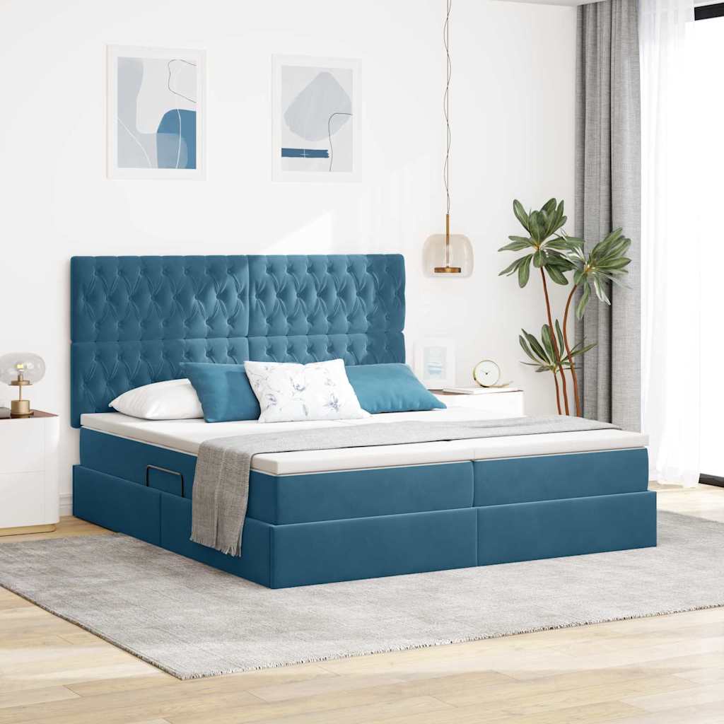 Tárolós Ágy fejtámlával Sötét kék 180 x 200 cm Bársony