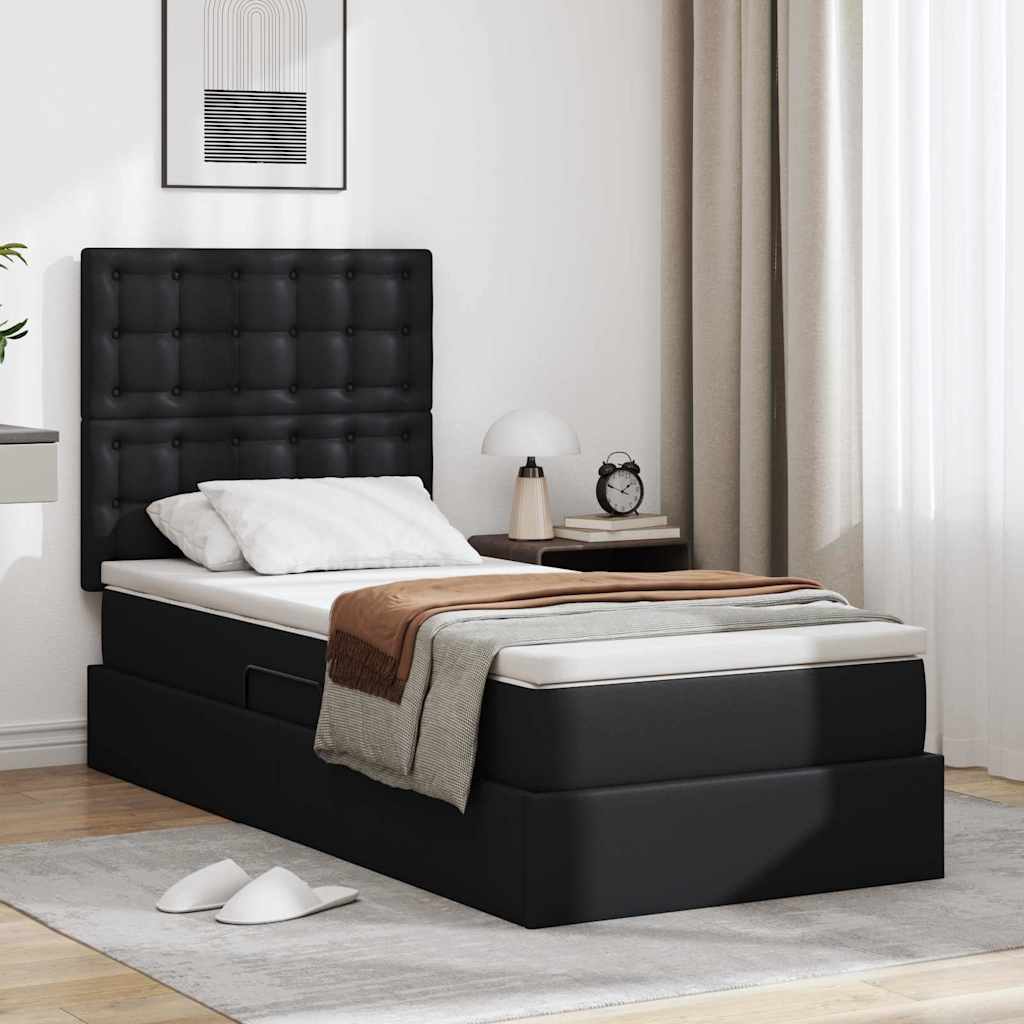 Ágy tárolóval és LED lámpával Fekete 90 x 190 cm Műbőr