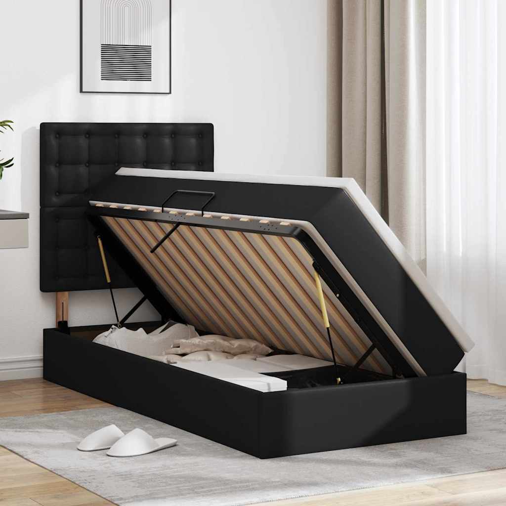 Ágy tárolóval és LED lámpával Fekete 90 x 190 cm Műbőr