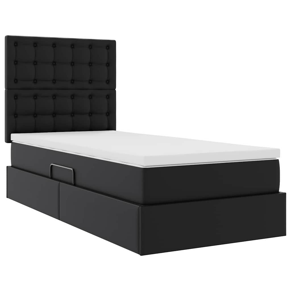 Ágy tárolóval és LED lámpával Fekete 90 x 190 cm Műbőr