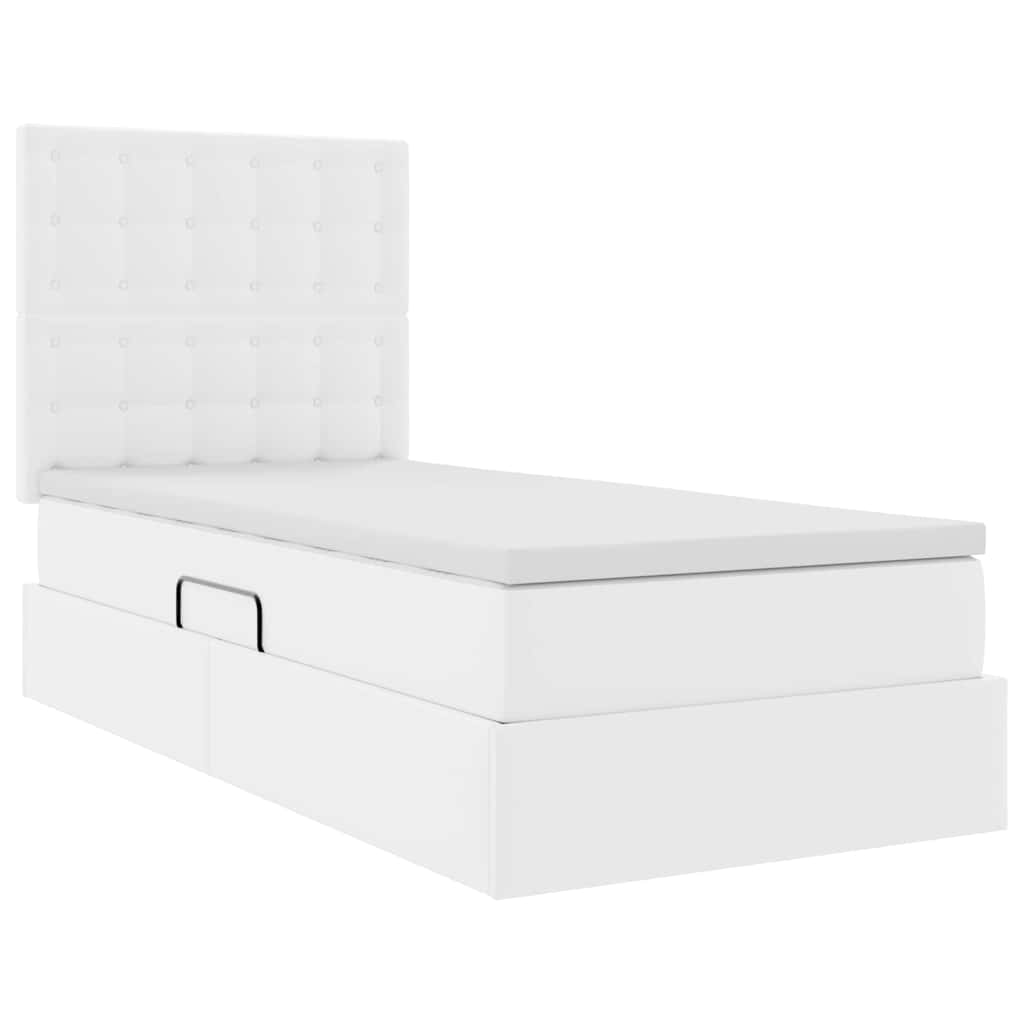 Ágy tárolóval és LED lámpával Tiszta Fehér 90 x 190 cm Műbőr