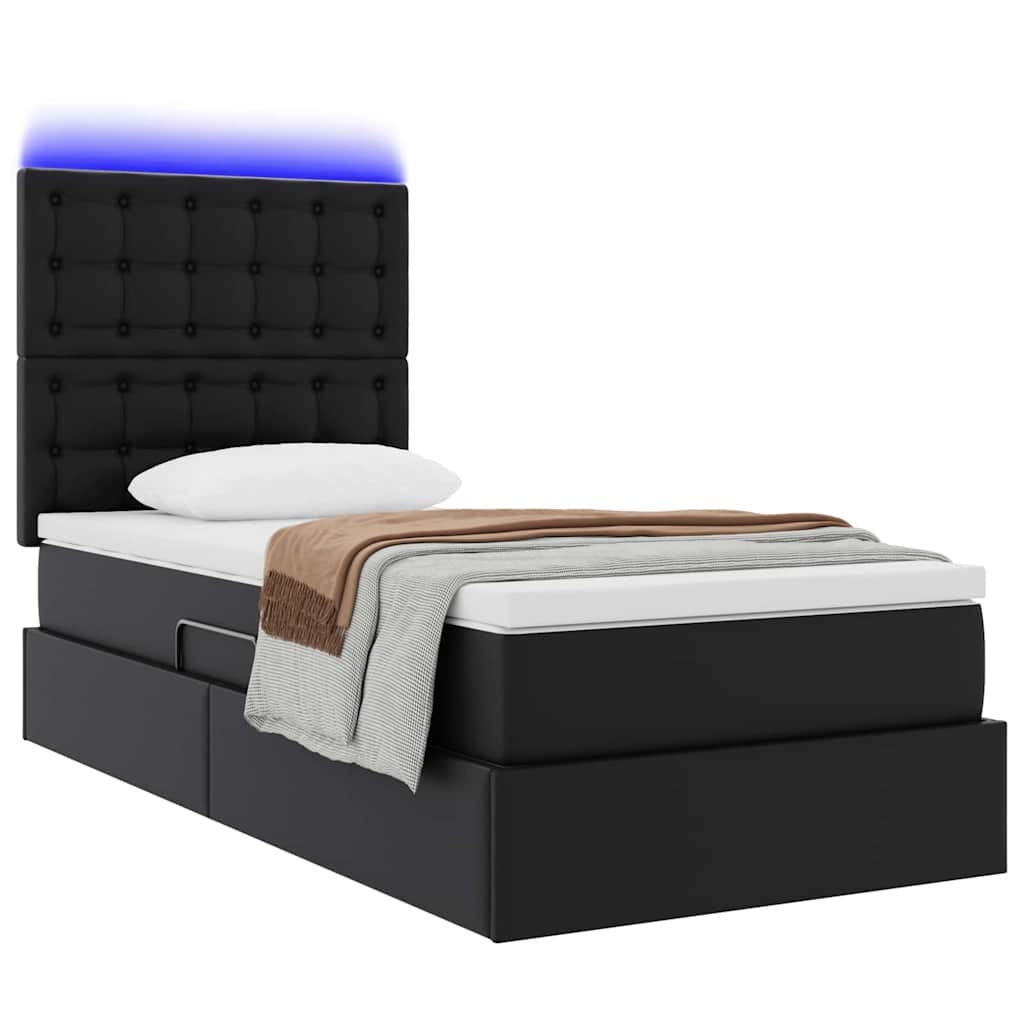 Ágy tárolóval és LED lámpával Fekete 90 x 200 cm Műbőr