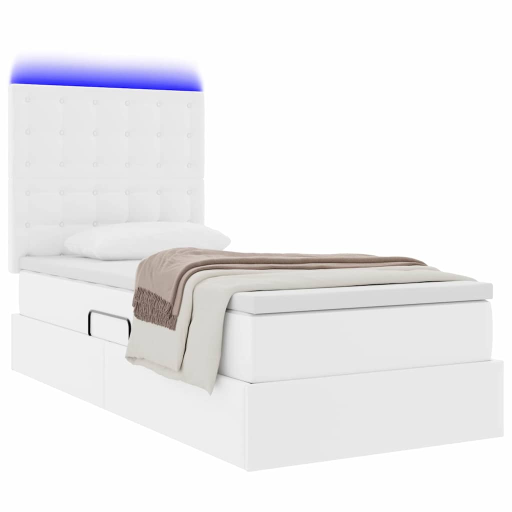 Ágy tárolóval és LED lámpával Tiszta Fehér 90 x 200 cm Műbőr