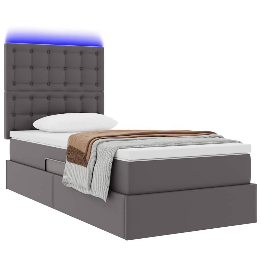 Ágy tárolóval és LED lámpával Szürke 90 x 200 cm Műbőr