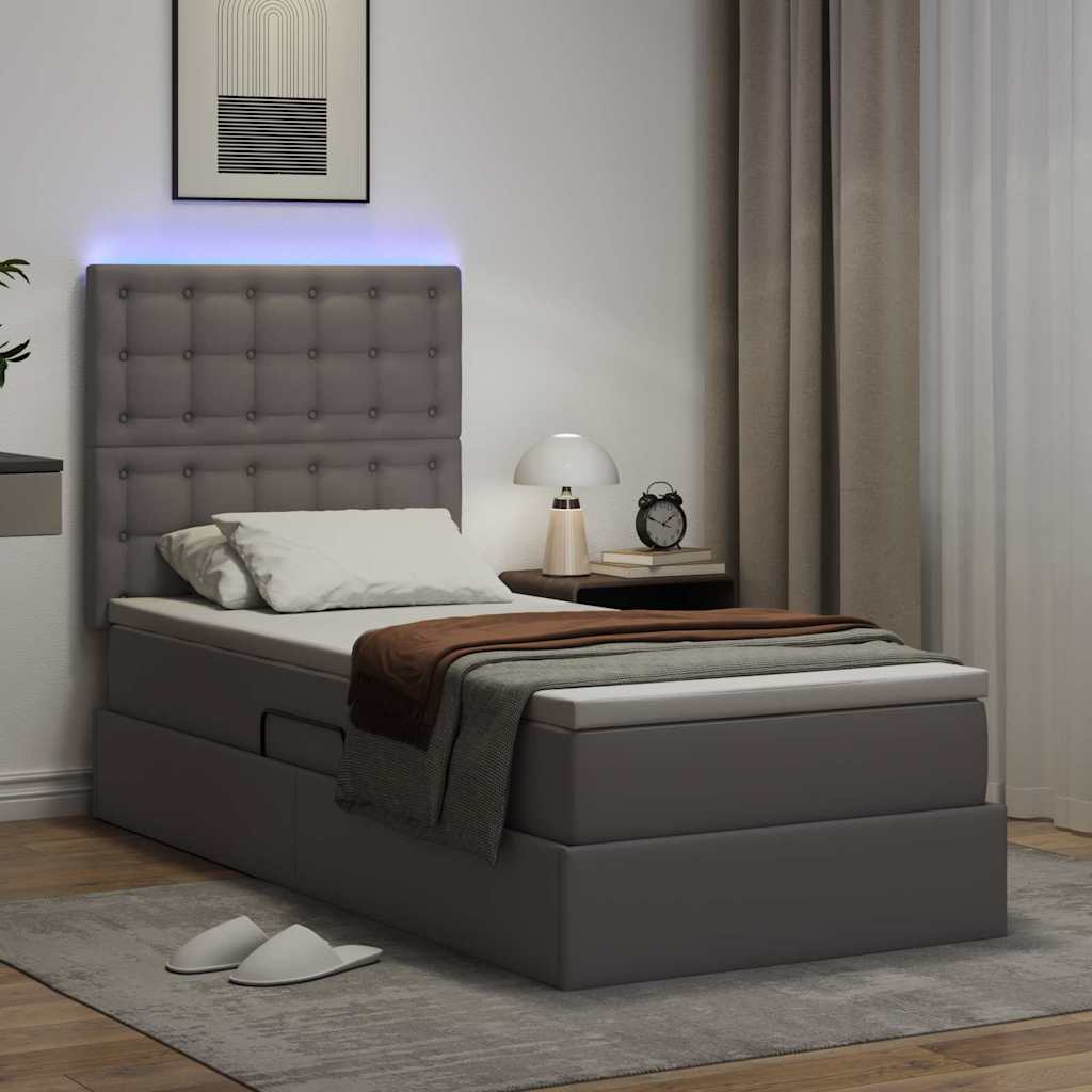 Ágy tárolóval és LED lámpával Szürke 100 x 200 cm Műbőr