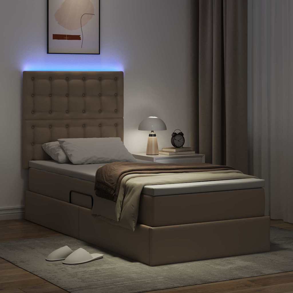 Ágy tárolóval és LED lámpával matracmal Kávé 100 x 200 cm Műbőr