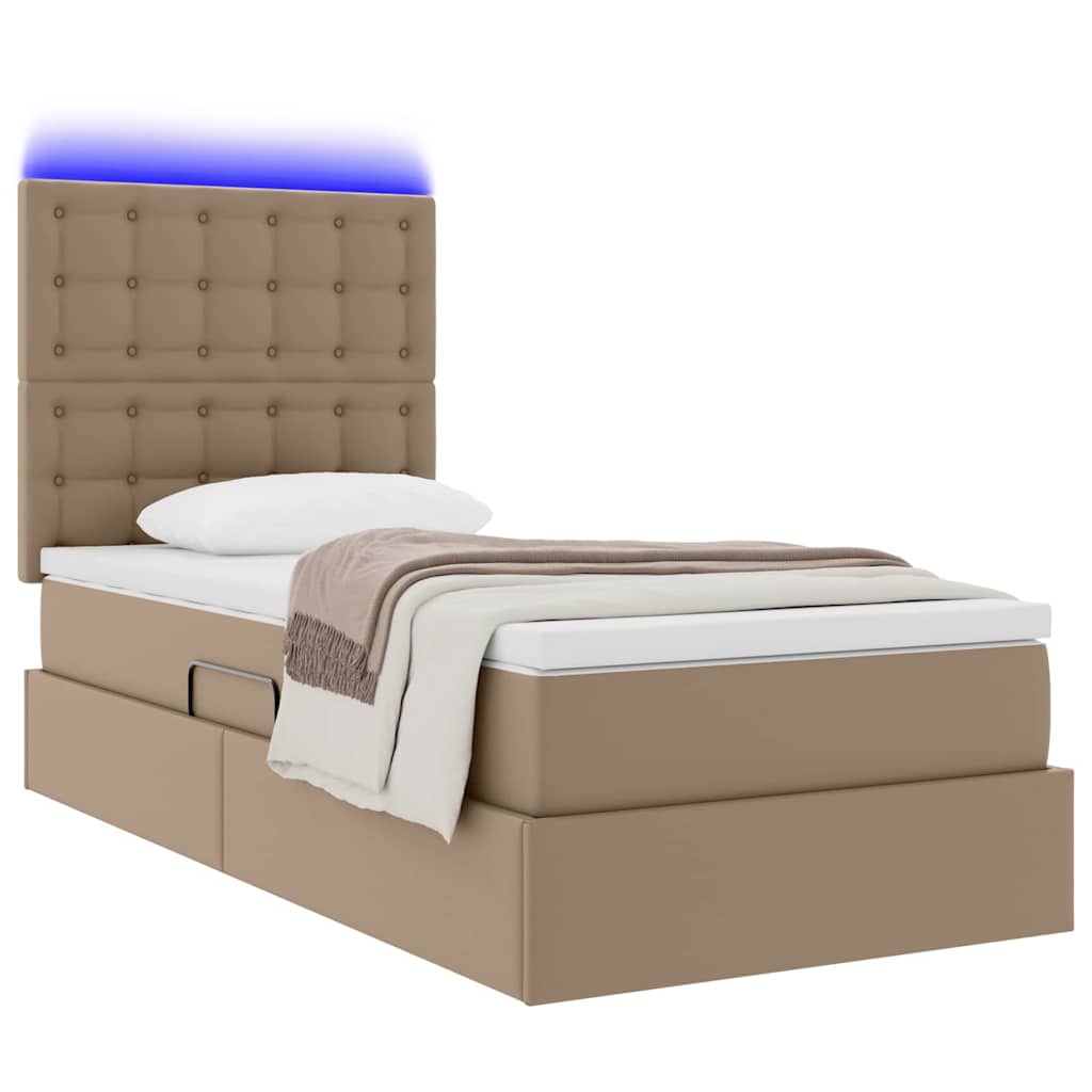 Ágy tárolóval és LED lámpával matracmal Kávé 100 x 200 cm Műbőr