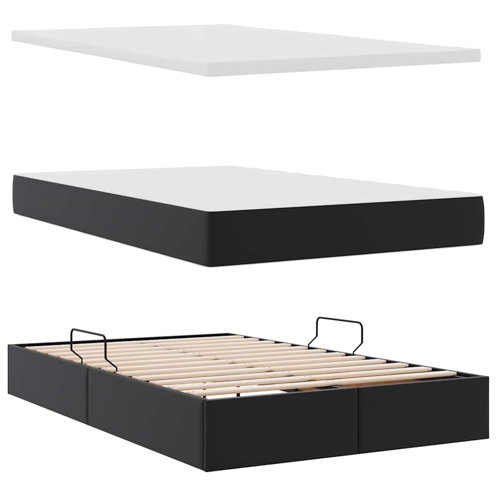 Ágy tárolóval és LED lámpával Fekete 120 x 190 cm Műbőr