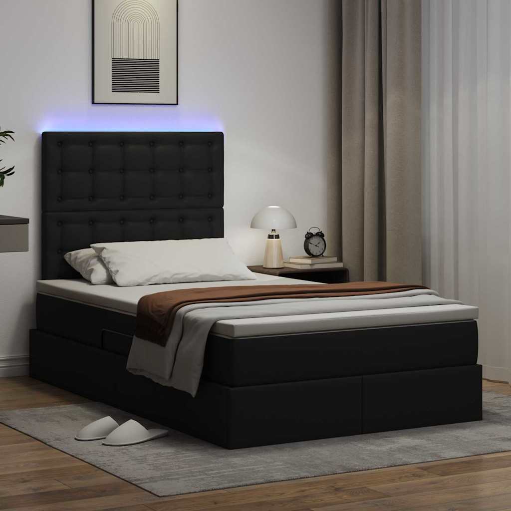 Ágy tárolóval és LED lámpával Fekete 120 x 200 cm Műbőr